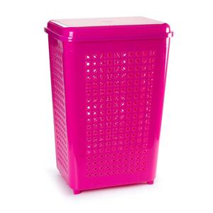 Wasmand met deksel - 50 liter - roze - kunststof - 41 x 31 x 61 cm