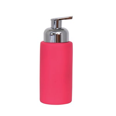 Zeeppompje/zeepdispenser Kyoto - keramiek - fuchsia roze/zilver - 6.5 x 18 cm - 250 ml