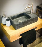 B-Stone Wood fonteinset met donkere fontein en handdoekuitsparing 61x32x12cm - thumbnail