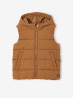 Donsjack voor jongens zonder mouwen met capuchon pecannoot