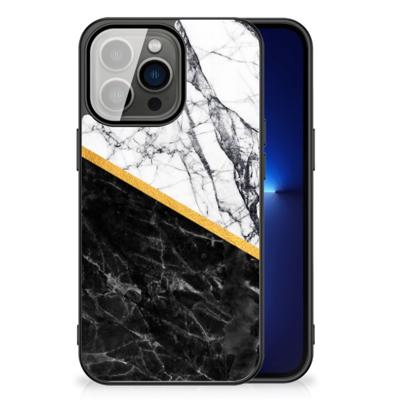 iPhone 13 Pro Marmeren Print Telefoonhoesje Marmer Wit Zwart - Origineel Cadeau Man