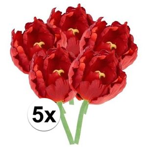 5x Rode tulp deluxe Kunstbloemen 25 cm