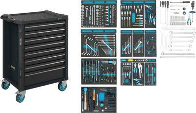 HAZET Gereedschapwagen - Assistent 179N - assortiment 179N-8-RAL7021/300 - 300-delig - Laden, ondiep: 7× 81 x 522 x 398 mm - Laden, diep: 1× 166 x 522