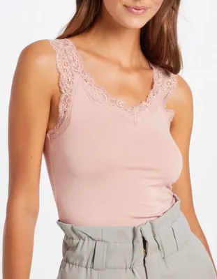 Hemdje met kant - Lace Top - Barbera - Viscose kanten onderhemd - Singlet met brede bandjes - Zwart - Huidskleur - Wit - Lingerie top