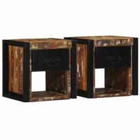 Nachtkastjes 2st 40x35x40cm massief gerecycled hout meerkleurig