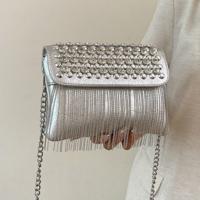 Bon&Bon Y2K Gothic Punk Square Bag - Studded Fringe PU Leather Mini Bright silver / one-size