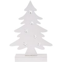 Kerstdecoratie kerstboom wit hout 28 cm met LED lampjes   -