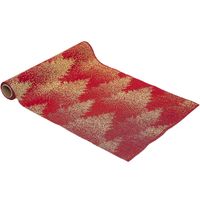 Kerst thema tafelloper - rood - met gouden print - 28 x 300 cm