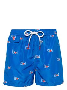 Kiton short de bain à logo imprimé all-over - Bleu