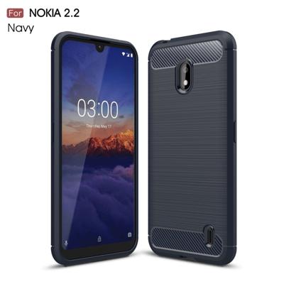 Geborsteld textuur koolstofvezel TPU Case voor Nokia 2.2 (marineblauw)