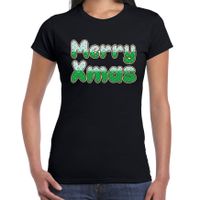 Merry xmas fout Kerst t-shirt zwart voor dames - thumbnail