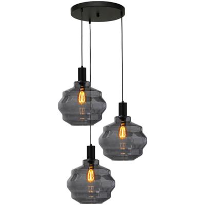 Masterlight 3-lichts vide hanglamp - zwart -Porto met Ball smoke glazen - Ø 30cm - 2712-05-05-35-3-4