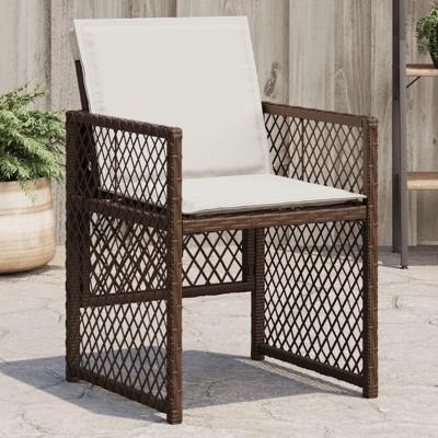 Tuinstoelen 4 st met kussens poly rattan bruin