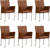 Set van 6 Bruine leren moderne eetkamerstoelen Comfort - Kenia Leer Brown (bruin leer)