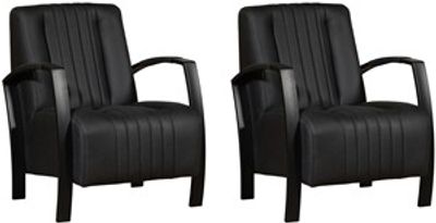 Set van 2 Zwarte leren industriële stalen fauteuils Glamour - Rancho Leer Nero (zwart leer)
