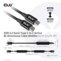 CLUB3D USB 3.2 Gen2 Type C naar C Actieve Bi-directionele Kabel 8K60Hz (alt modus) M/M 5m/16.4ft - thumbnail