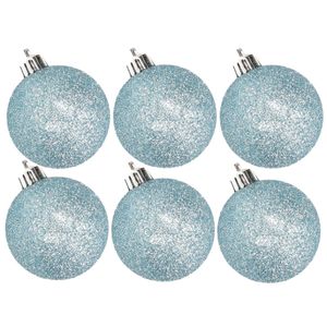 6x stuks kunststof glitter kerstballen ijsblauw 8 cm