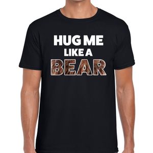 Hug me like a bear tekst t-shirt zwart heren