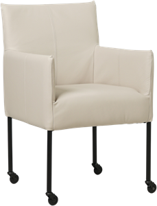 Crème leren moderne kuipstoel Desire - poot rond zwart met wiel - Toledo leer Misty (crème leer)