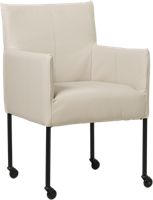 Crème leren moderne kuipstoel Desire - poot rond zwart met wiel - Toledo leer Misty (crème leer)