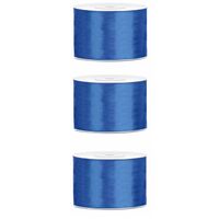 3x Helderblauwe satijnlint rollen 5 cm x 25 meter cadeaulint verpakkingsmateriaal - Cadeaulinten