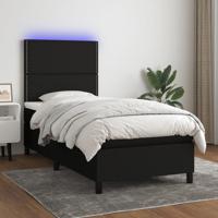 Boxspring met matras en LED stof zwart 90x200 cm