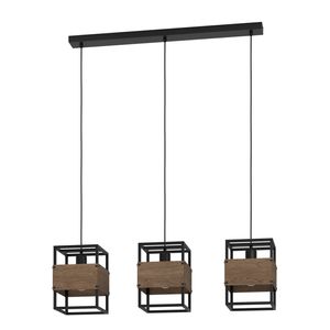 EGLO Evesham Hanglamp - E27 - 89,5 cm - Zwart/Bruin - Staal/Hout