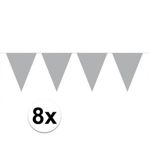8 stuks Vlaggenlijnen/slingers XL zilver 10 meter