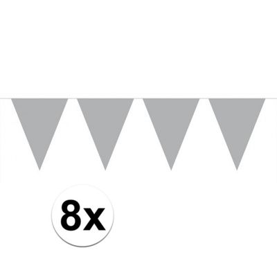 8 stuks Vlaggenlijnen/slingers XL zilver 10 meter
