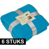 Fleece bankdeken/plaid - 6x - turquoise - 130 x 170 cm - 240 grams - pluisvrij - wasbaar