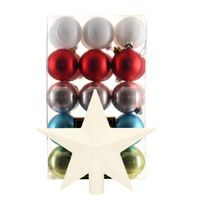 Kerstballen 30x st - gekleurd - 6 cm - met ster piek wit - kunststof