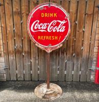 Original 1930s Coca-Cola Lollipop Sign with Base