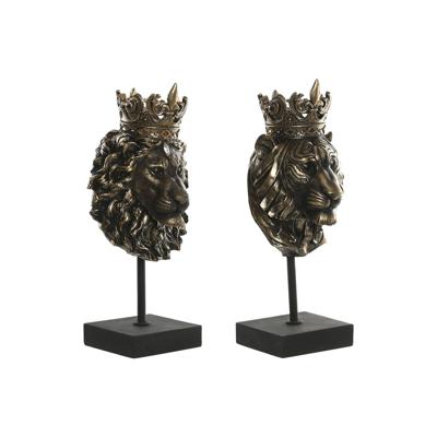 Decoratieve figuren Home ESPRIT Donkerbruin Leeuw Kroon 21 x 18 x 44 cm (2 Stuks)
