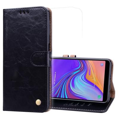 Zakelijke stijl olie Wax textuur horizontale Flip lederen Case voor Galaxy A7 (2018) met houder & kaartsleuven & Wallet(Black)