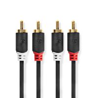 Stereo audiokabel | 2x RCA male - 2x RCA male | 10 m | Antraciet