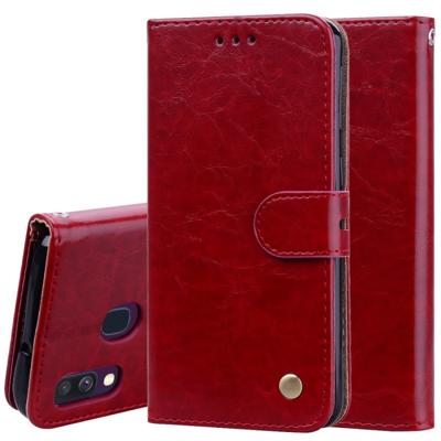 Business stijl olie Wax textuur horizontale Flip lederen case voor Galaxy A40 met houder & kaartsleuven & portemonnee (rood)