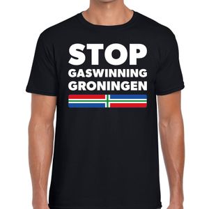 Groningen protest t-shirt STOP gaswinning Groningen zwart voor h