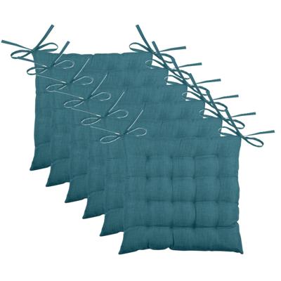 Stof Textile stoelkussen BEA - 6x - petrol blauw - 40 x 40 x 4 cm - touwtjes sluiting - binnen/buite