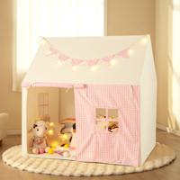 Kindertent met mat & Lichten & Vlaggenbanner & Ramen Kinder Speelhuis Speel Tent Roze