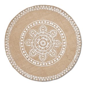 1x placemats met mandala print - jute look stof - rond - D38 cm