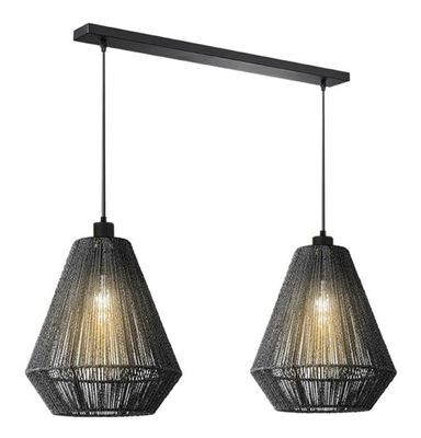 LABEL51 Hanglamp 'Ibiza Diamond' Jute, 2-lamps, kleur Zwart