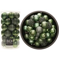 74x stuks kunststof kerstballen salie groen 6 cm glans/mat/glitter mix