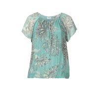 Paprika gebloemde semi-transparante top mintgroen/beige/donkerrood - thumbnail