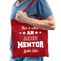 Bellatio Decorations cadeau tas voor mentor - katoen - 42 x 38 cm - rood - geweldige mentor   - - thumbnail