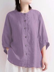 Plain Casual Crew Neck Lantern Sleeve Shirt