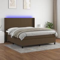 Boxspring met matras en LED stof donkerbruin 180x200 cm
