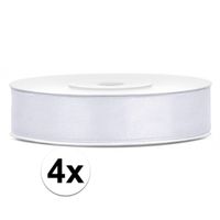 4x Witte satijnlinten op rol 1,2 cm x 25 meter cadeaulint verpakkingsmateriaal   - - thumbnail