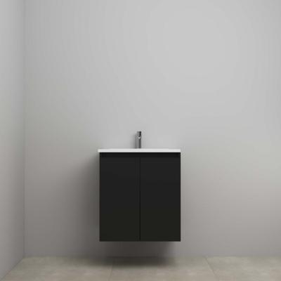 On-Line Onderkast - 60 cm - Voorgemonteerd - Greeploos 2 Deuren - Acryl Wastafel - 1 Kraangat - Mat Zwart