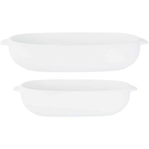 Set van 2x stuks witte ovenschalen/serveerschalen ovaal 18 x 11 cm en 24 x 15 cm