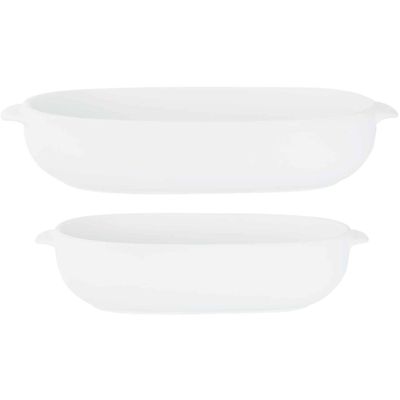 Set van 2x stuks witte ovenschalen/serveerschalen ovaal 18 x 11 cm en 24 x 15 cm